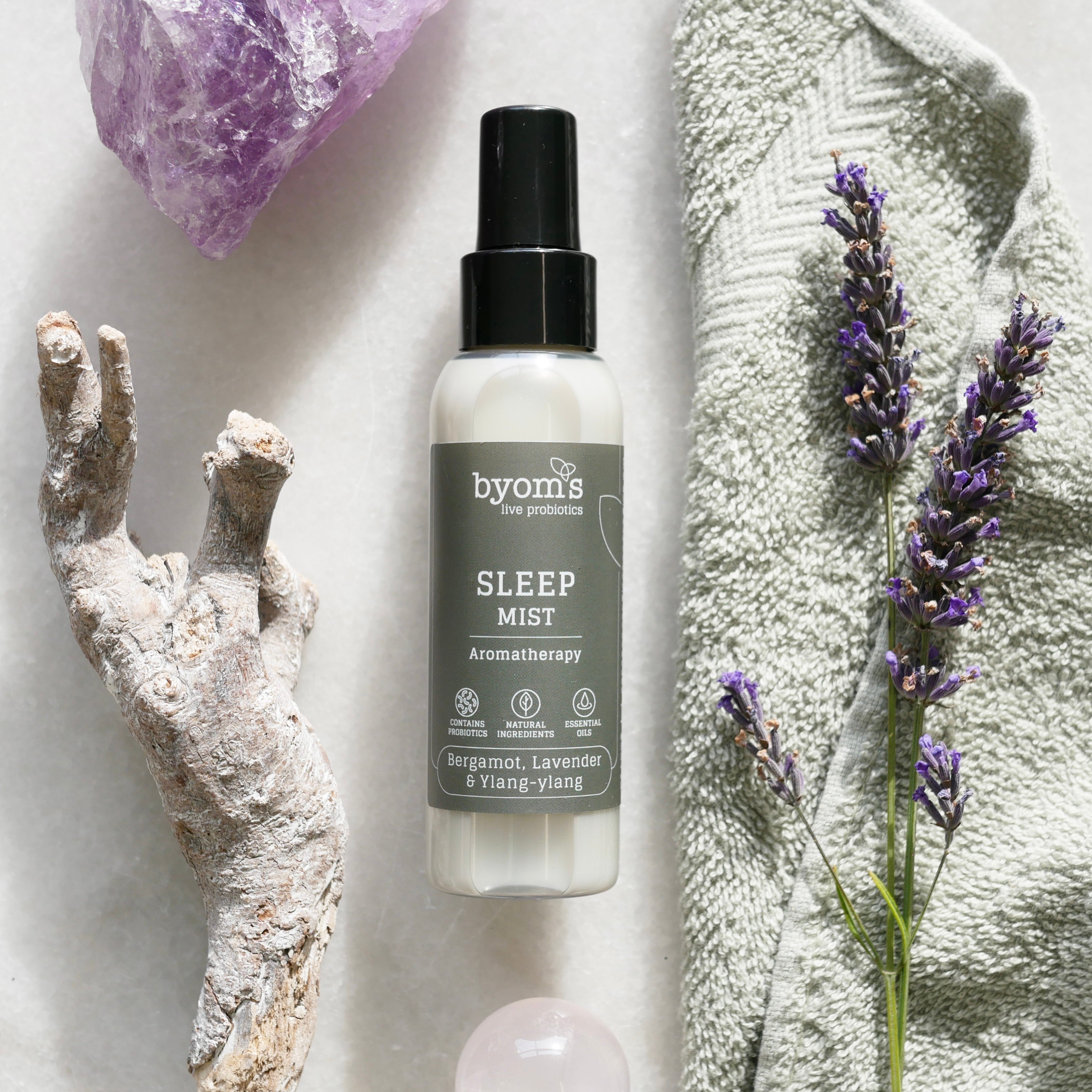 Byoms Sleep Mist, bergamot, lavendel, ylang-ylang, æteriske olier