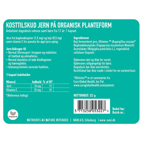 Etiket på Nani jern + C-vitamin kosttilskud