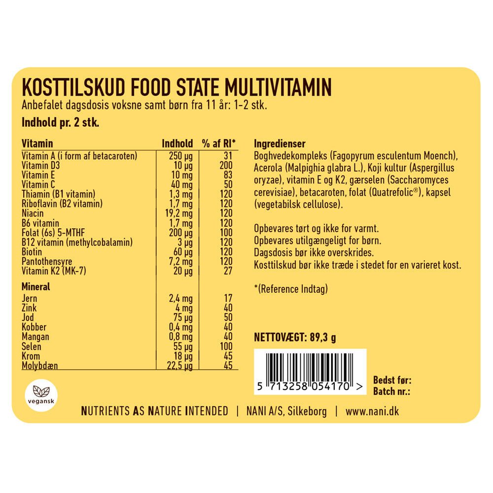 Nani multi vitamin etiket
