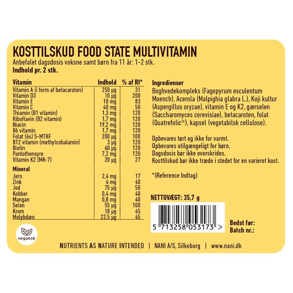 Nani multi vitamin etiket